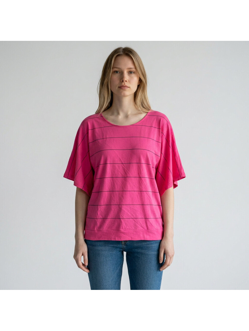 New Canyon River Blues T-Shirt Women L Large Pink Striped Short Sleeve Cotton